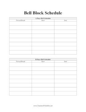 High School Bell Block Schedule Teachers Printable