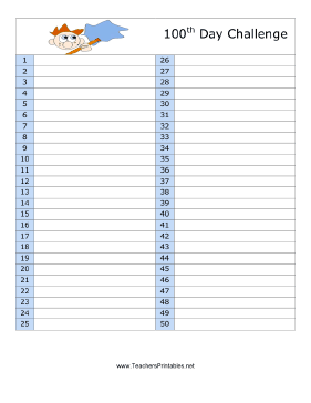 100th Day Challenge Chart Teachers Printable