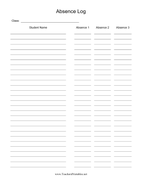 Absence Log Teachers Printable