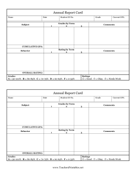 Annual Report Card Teachers Printable