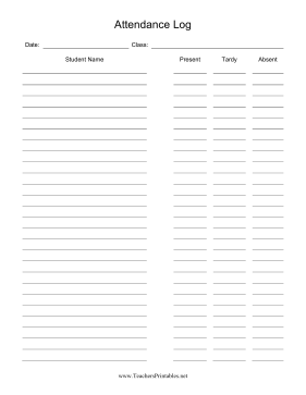 Attendance Log Teachers Printable