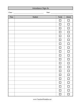 Attendance Sign-In Teachers Printable