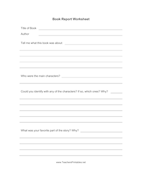 Book Report Worksheet Teachers Printable