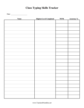 Class Typing Skills Tracker Teachers Printable