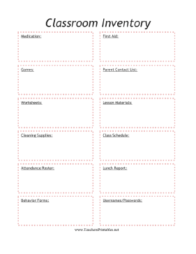 Classroom Inventory Teachers Printable