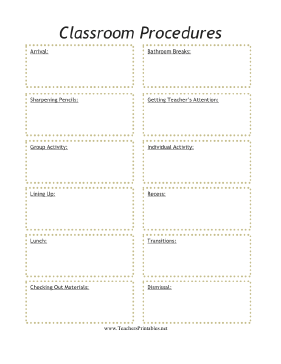 Classroom Procedures Teachers Printable