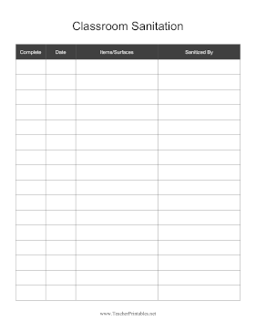 Classroom Sanitation Checklist Teachers Printable