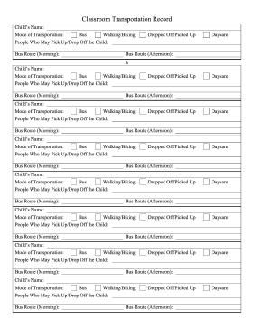 Classroom Transportation Record Teachers Printable