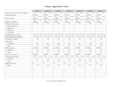 College Application Tracker Teachers Printable