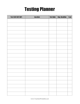 College Test Planner Teachers Printable