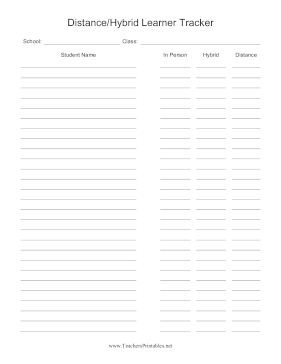 Distance Hybrid Learner Tracker Teachers Printable