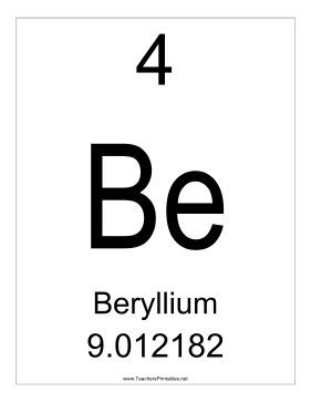 Beryllium Teachers Printable