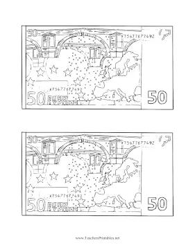 Fifty Euro Note Obverse Black and White Teachers Printable