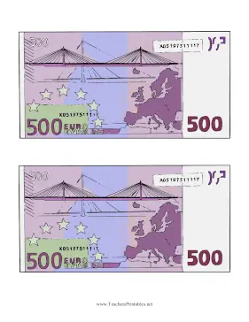 Five Hundred Euro Note Reverse Teachers Printable