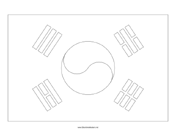 Flag of South Korea Blackline Master Teachers Printable