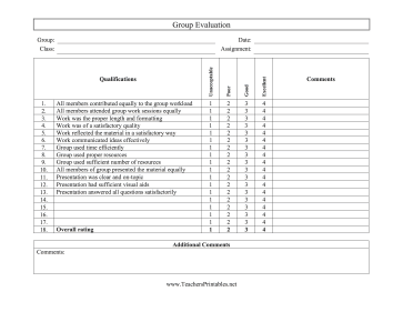 Group Project Evaluation Teachers Printable