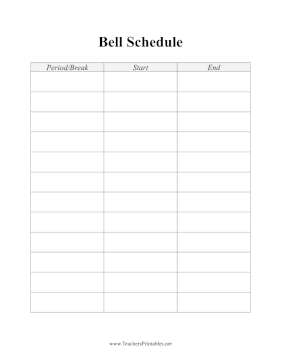 High School Bell Schedule Teachers Printable