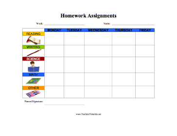 Homework Assignments —  Illustrated Teachers Printable