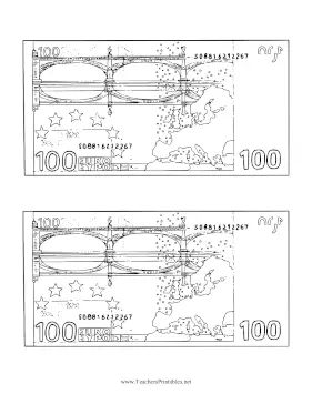 Hundred Euro Note Reverse Black and White Teachers Printable