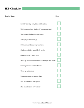 IEP Checklist Teachers Printable