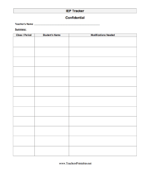 IEP Tracker Teachers Printable