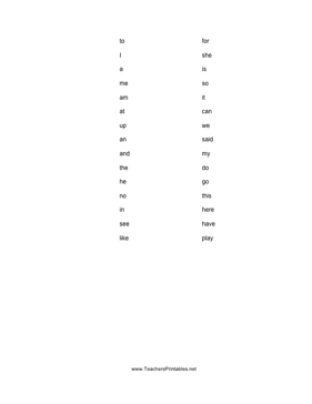 Kindergarten Sight Words Teachers Printable