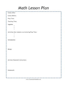 Lesson Plan Math Teachers Printable