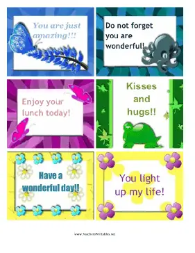 Lunch Box Notes Assorted Creatures Teachers Printable