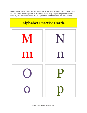 M to P Alphabet Flash Cards Teachers Printable