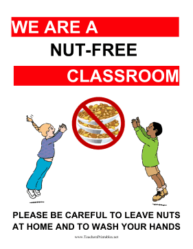 Nut-Free Classroom Poster Teachers Printable