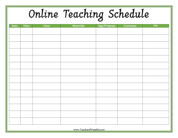 Online Teaching Schedule Teachers Printable