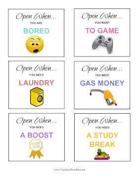 Open When College Cards Encouragement Teachers Printable