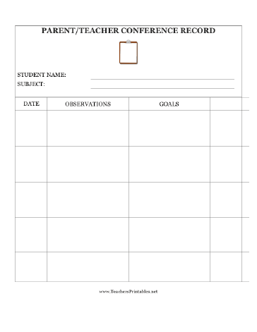 Parent-Teacher Conference Record Teachers Printable