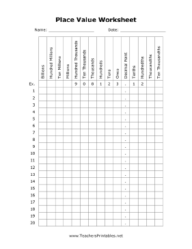 Place Value Worksheet Teachers Printable