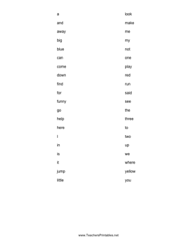 Pre-Kindergarten Dolch Words Teachers Printable