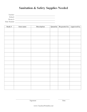 Sanitation And Safety Supplies List Teachers Printable