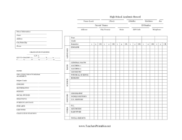 School Transcript Teachers Printable