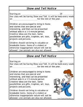 Show and Tell Notice Teachers Printable