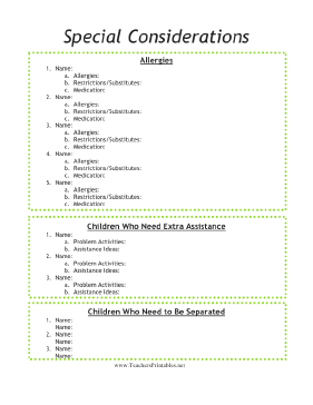 Special Considerations Teachers Printable