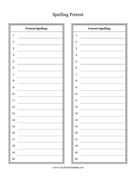 Spelling Pretest Teachers Printable