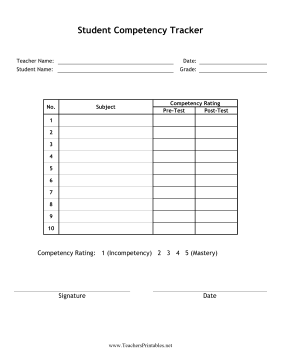 Student Competency Tracker Teachers Printable