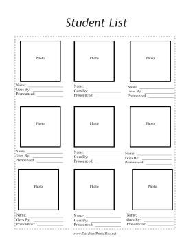 Student List With Photo Teachers Printable