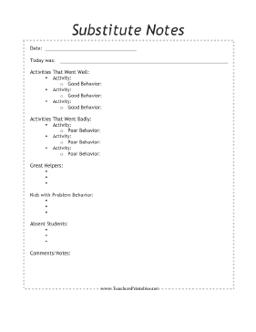 Substitute Notes Teachers Printable