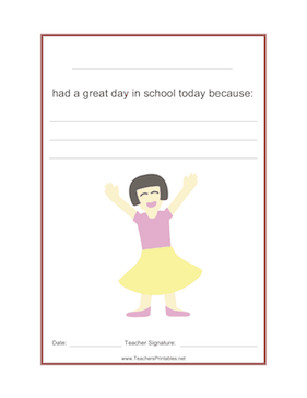 Girl Had a Great Day Teachers Printable