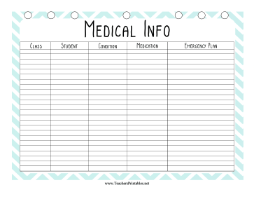 Teacher Organization Binder Medical Info Teachers Printable