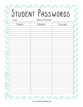 Teacher Organization Binder Student Passwords Teachers Printable