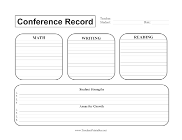 Teacher Parent Conference Record Teachers Printable