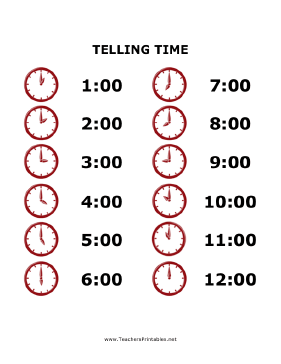 Telling Time Teachers Printable