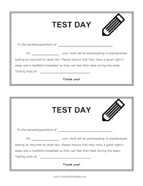 Test Day Reminder Teachers Printable