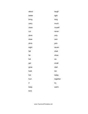 Third Grade Dolch Words Teachers Printable